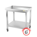 Table de travail inox sur roulettes avec étagère inférieure profondeur 800 mm