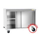 Meuble bas inox sur roulettes avec portes coulissantes profondeur 700 mm