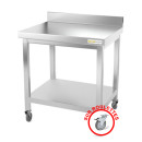 Table de travail inox sur roulettes avec étagère inférieure et dosseret profondeur 800 mm