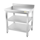 Table de travail inox avec 2 étagères inférieures et dosseret profondeur 800 mm