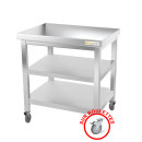 Table de travail inox sur roulettes avec 2 étagères inférieures profondeur 800 mm