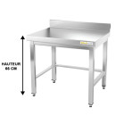 Table de travail inox soubassement avec renfort et dosseret profondeur 800 mm