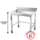 Table de travail inox soubassement sur roulettes avec renfort et dosseret profondeur 800 mm