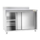 Meuble bas inox avec portes coulissantes et dosseret profondeur 800 mm