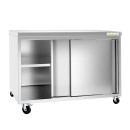 Meuble bas inox sur roulettes avec portes coulissantes profondeur 800 mm