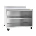 Meuble bas inox ouvert sur roulettes avec dosseret profondeur 600 mm