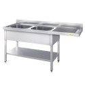 Plonge inox lave-vaisselle 2 bacs - Profondeur 700 mm