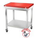 Tables de découpe rouge avec étagère inférieure sur roulettes profondeur 500 mm