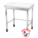 Table de découpe blanche avec renfort sur roulettes profondeur 500 mm