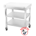 Table de découpe blanche avec 2 étagères inférieures sur roulettes profondeur 500 mm
