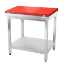 Tables de découpe rouge avec étagère inférieure profondeur 600 mm