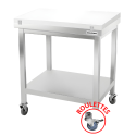 Tables de découpe blanche avec étagère inférieure sur roulettes profondeur 600 mm