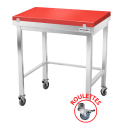 Table de découpe rouge avec renfort sur roulettes profondeur 800 mm