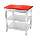 Table de découpe rouge avec 2 étagères inférieures profondeur 800 mm