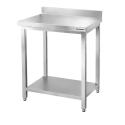 Tables de travail en inox hauteur Bar avec 1 étagère inférieure et dosseret profondeur 700 mm