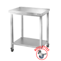 Tables de travail en inox hauteur Bar avec 1 étagère inférieure sur roulettes profondeur 700 mm