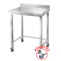 Tables de travail en inox hauteur Bar avec renfort et dosseret sur roulettes profondeur 800 mm