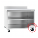 Meuble bas inox ouvert sur roulettes avec dosseret profondeur 700 mm