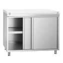 Meuble bas inox avec portes coulissantes et plaque de découpe blanche profondeur 600 mm