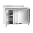 Meuble bas inox avec portes coulissantes et dosseret profondeur 700 mm